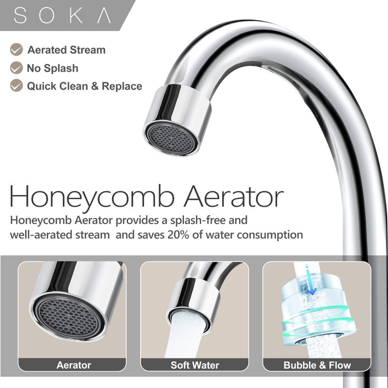 SOKA Two Handles Centerset Bathroom Faucet for Sink High Arc Stainless Steel with Deck Plate & Pop-Up Drain Assembly Fit 3 Hole Installation, Chrome (SK18001C) - Image 3